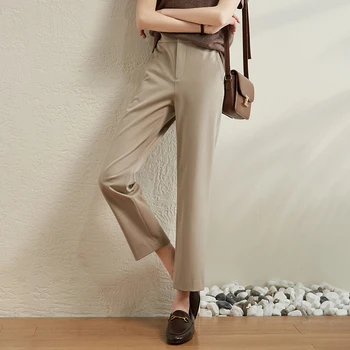 Deviņu punktu, uzvalku bikses sievietēm zaudēt cigarešu bikses, pavasara un vasaras jauna korejiešu stilā, taisnas bikses ar augstu vidukli gadījuma bikses