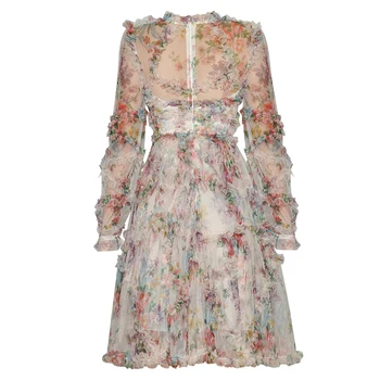 DIDACHARM Augstas Kvalitātes Dizaineru Modes 2021. Gada Pavasarī Jaunu Sieviešu Vintage Elegants ar garām Piedurknēm Drukāts Acs Gadījuma Puse Mini Kleita
