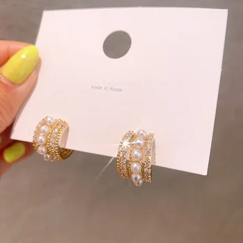 Dienvidkoreja C tipa pērle zircon sieviešu auskari ir 2021. jaunas rotaslietas, vairumtirdzniecība