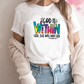 Dievs Ir Viņa Nekristu Bībeles Iedvesmojošu Reliģisko T Krekls Sievietēm Kristiešu Tshirt Ziedu Vēstuli Top Dropshipping