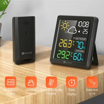 DIGOO DG-8647 Mini HD Krāsu Ekrāns LCD Laika Stacija Modinātājs Smart Termometru, Higrometru, Atlikt Dual Desktop Pulkstenis
