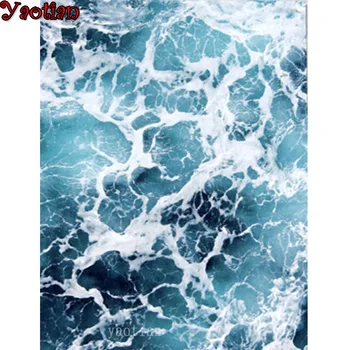 Dimantu Izšuvumi DIY Dimanta glezna Ainava Viļņi zilā Okeāna 5D Pilna Urbt Laukumā Rhinestone Mozaīkas Sienu Apdare Jaunas