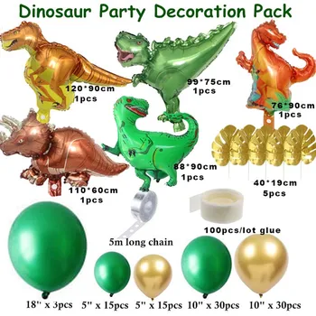 Dinozauru Baloni Vainags Komplekts Zēns 1. Dzimšanas dienas svinības Apdare Baby Duša T Rex Velociraptor Brontozaurs Dino Grupa Globos