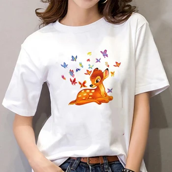 Disney Bambi Sieviešu T Krekls Vasaras Plus Lieluma Karikatūra Trušu Thumper Drukāt Īsām Piedurknēm O-Veida Kakla Gadījuma Tshirts Topi Pamata Tees