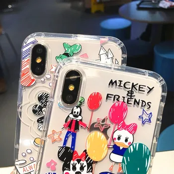 Disney Cartoon Grafiti Mickey Minnie tālrunis lietā Par iphone 7 8 Plus skaidrs, mīksta TPU vāciņš iphone XSMAX XR XS capa coque