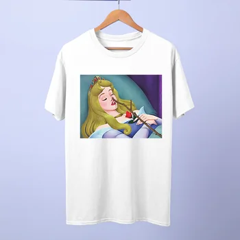 Disney Kokvilnas Sieviešu T-krekls Meitenēm Vasaras Īsām Piedurknēm Zaudēt Tshirts Multiplikācijas filmu Topi Harajuku Hip Femme Grafiskais Sieviešu Snow White