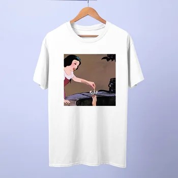 Disney Kokvilnas Sieviešu T-krekls Meitenēm Vasaras Īsām Piedurknēm Zaudēt Tshirts Multiplikācijas filmu Topi Harajuku Hip Femme Grafiskais Sieviešu Snow White