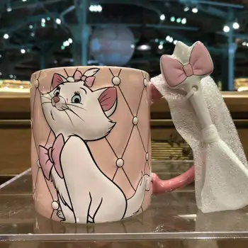 Disney Marija Kaķis keramikas kauss cute rozā ar karoti karikatūra zīmes tasi kafijas tasi