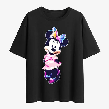 Disney Y2k Vasaras Gadījuma Sieviešu Melns T-krekls Ulzzang Streetwear Kawai Ar Minnie Print T-krekls Harajuku Īsām piedurknēm T-krekli