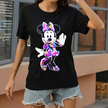Disney Y2k Vasaras Gadījuma Sieviešu Melns T-krekls Ulzzang Streetwear Kawai Ar Minnie Print T-krekls Harajuku Īsām piedurknēm T-krekli
