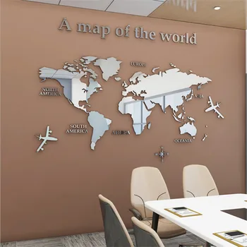 DIY 3D Liels Spogulis Akrila Eiropas Pasaules Kartē Tapetes Biroju, dzīvojamo Istabu, TV Fonā Mājas Apdare, Sienas Uzlīme, Sienas