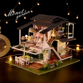 DIY Miniatūras 3D Rotaļlietas Leļļu Nams Modelis Mēbeles Komplekts Koka Namiņš Bērniem Dzimšanas diena Ziemassvētku Dāvanu Casa Monē Dārzi