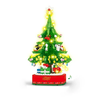 DIY Music Box Priecīgus Ziemassvētkus Santa Claus Celtniecības Bloki LED Spīd Būda, Koka Māja, Ķieģeļu Xams Dāvanu Rotaļlietas Draugs Bērniem