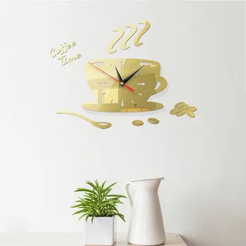 DIY Radošo 3D Sienas Pulkstenis Akrila Kafijas Tasi Tējkanna Dekoratīvās Virtuves Sienas Pulkstenis Dzīvojamā Istabā Sienas Uzlīmes, interjera Pulksteņi