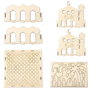 DIY Self-Montāžas Puzzle Koka Ēku Modeļu Komplekti DIY Islāma Musulmaņu Māja Stāv Plaukts Ramadāna Dāvanas Puse Rotājumi