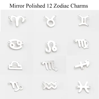 DIY Stilu 12 Zodiacs Piekariņi, Kuloni, Nerūsējošā tērauda Spogulis Augsta Pulēta Kulons, Lai Aproce, Kaklarota