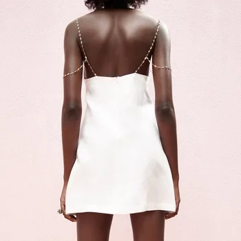 DiYiG SIEVIETE ir 2021. jauno vasaras franču sexy sieviešu apģērbu mākslīgās rotaslietas īsu baltu backless zeķu kleita ZA
