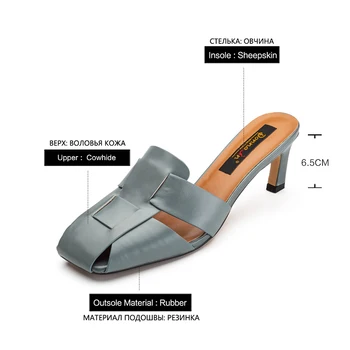 Donna-2021. Jaunu Modes Mūļu Sievietes Aptvēra Kvadrātveida Kājām Luksusa Īstas Ādas Aust Augsta Papēža Dāmas Sandales Elegants Dizainers