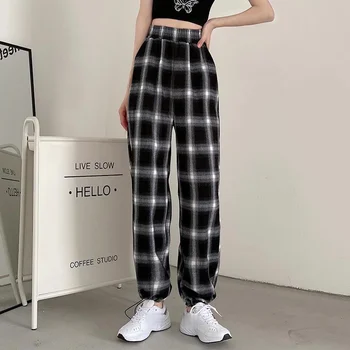 Dropshipping Harajuku Pleds Bikses Sievietēm, Bikses ir 2021. pavasara vasaras Joggers Streetwear Sieviete Harēma Bikses Dāmas Cēloņu Bikses