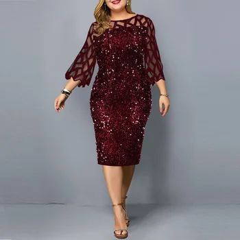 Drēbes de soirée Sequin grande taille femmes drēbes ir 2021. été anniversaire tenue Sexy rouge moulante drēbes de mariage soirée drēbes de C