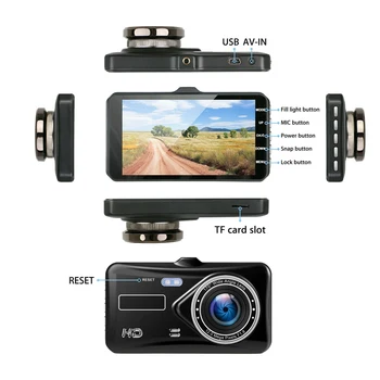 Dual Objektīvs Dash Cam Automašīnas DVR Kamera, Full HD 1080P 170 Grādu Video Recorder 4