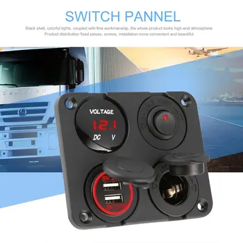 Dual USB Porti, Auto Lādētājs ar LED Voltmetrs + 12-24V Barošanas Ligzdu + On-Off Slēdzis 4 1 Auto Jūras Laivu LED Slēdzi Panelis