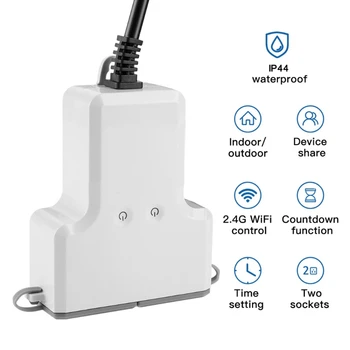 Dual WIFI Smart Ūdensizturīgs Kārba IP44 Āra Smart Plug Vietās Tālvadības 449C