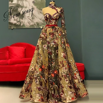 Dubai Dizaina Vienas Piedurknes Vakara Kleitas, Elegants 3D Ziedu Sievietes Puses Tērpi Slavenība Dress 2021 Drēbes De saviesīgs vakars arābu Balli