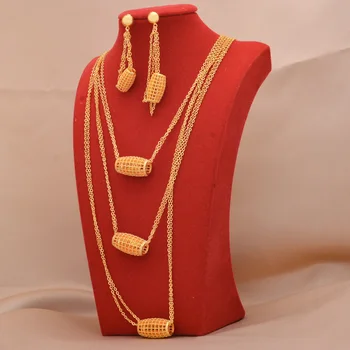 Dubai Rotaslietas komplekti 24K zelta pārklājumu luksusa Āfrikas kāzu dāvanas kāzu aproce, kaklarota, auskari, gredzens, juvelierizstrādājumu komplekts sievietēm