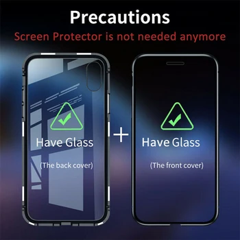 Dubultie stikla Magnētiskā gadījumā iPhone11 Pro Max XR XS MAX X 8 7 6 6s Plus metāla Magnētiskās Adsorbcijas Pilnībā segtu Aizsargs