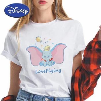 Dumbo Disney T krekls Sievietēm Ir 2021. Mīlestība, kas Peld Dumbo Vasaras Streetwear Gadījuma Apgriezts piedurknēm Topi, Sieviešu Populārs Animācijas Drēbes