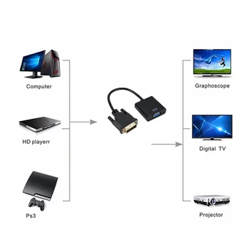 DVI-D adapteri DVI, VGA Full Hd 1080p kabelis video converter 24 + 1 25 pin 15 pin kabeli converter datora dvi uz vga