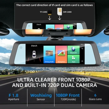 Dvr Spogulis 4G Dual Dash Cam Spogulis HD Slēptās Nakts Redzamības Kamera Priekšā Interjera Vadītāja Apskatīt Reālā Laika Video, Monitora GPS Track