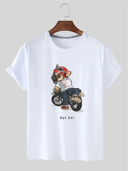 DX100593 Vasaras Personības Eco-Draudzīga Multfilmu Suns Izjādes Motocikla Modelis Drukāšanas Visas Spēles Dāmu Īsām Piedurknēm T-krekls