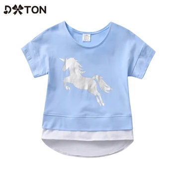DXTON Kokvilnas Bērnu T-krekli Vasaras Meitenēm, t-krekli Unicorn Toddler Apģērbu ar Īsām Piedurknēm Meiteņu Topi Licorne Karikatūra Vestidos