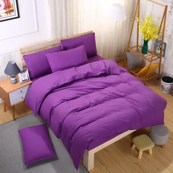 Dzidri violets tīrtoņa krāsu rudens pusē, gultas komplekti spilvendrāna sega sedz dzīvoklis gultas lapu, karaliene, karalis viena 3/4 gab.