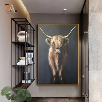 Dzīvnieku govs slēgt foto kanvas glezna drukāšanas mūsdienu mākslas mūra mājas dzīvojamo istabu sienu apdarei plakātu cuadros