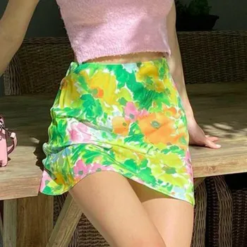 Dāmas Gadījuma Bohēmijas Bodycon Gruntis Vasarā Augsto Vidukli, Krāsotas Modelis Slim-line Īsi Mini Svārki Sieviešu Puses Beach