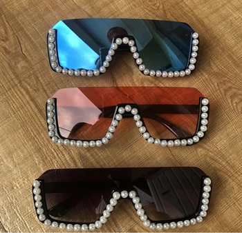 Dāmas saulesbrilles unikāls kvadrātveida lielgabarīta rāmis ar perlamutra brilles, saulesbrilles modes elegants saulessarga brilles UV400