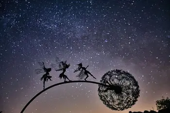 Dārza Pasaku Apdares Staba Pienenes Metāla Elf Siluets Rotājumu, Lai Pagalmā Mākslas Dekoru Zālāju Ainavu Skulptūru Dekorēšanai