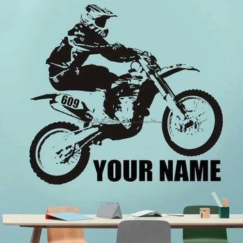 Dāvanas bērniem pielāgojama nosaukums off-road motociklu vinila sienas uzlīmes kalnu velosipēds ekstrēmo sporta zēni, telpu dekorēšana decal