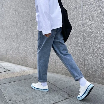 Džinsa Džinsi vīriešu 2021. gada pavasarī jaunu mīksti kokvilnas džinsi cilvēks rudens taisni leņķi-garuma bikses tendence iela-vēja Gaiši zils/Melns