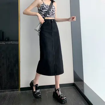Džinsa Svārki Sievietēm-line Augsta Vidukļa Cietā Midi Svārki Gadījuma Zaudēt korejas Moderns Streetwear Visu maču Vintage Retro Šiks Tīņi