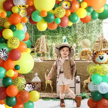 Džungļu Safari Tēmu Puse Balonu Vainags Komplekts Dzīvnieku Baloni Zēniem Dzimšanas dienas svinības Apdare Bērniem, Baby Dušas Rotājumi