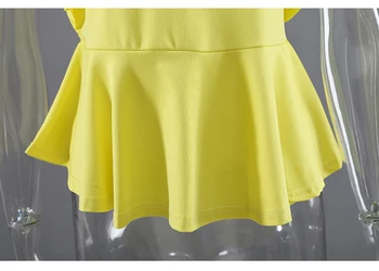 [EAM] Sieviešu Dzeltena Ruffles Nelegālo Blūze Jaunu Apaļu Kakla Īsām Piedurknēm Loose Fit Krekls Modes Jūra Pavasara Vasaras 2021 1DE0251