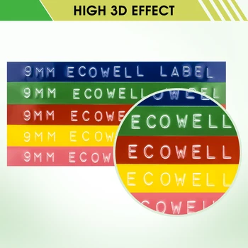 Ecowell 9mm 1gb Savietojams Dymo 1540, 1755, 1880, 12965, 12966,15447, 1595GY, 20008 Multicolor Dymo 3D ar Spiešanu Marķējuma Lentes
