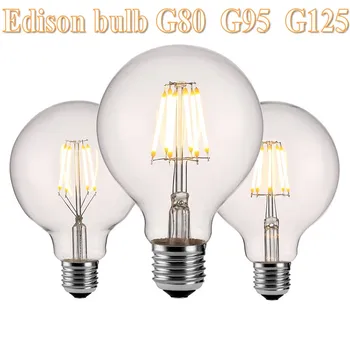Edison Led Kvēldiega Spuldzes G80 G95 G125 Lielo Globālo spuldzi 6W 10W 12W kvēldiega spuldzes E27 skaidrs, stikla iekštelpu lampas AC220V