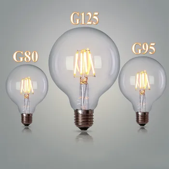 Edison Led Kvēldiega Spuldzes G80 G95 G125 Lielo Globālo spuldzi 6W 10W 12W kvēldiega spuldzes E27 skaidrs, stikla iekštelpu lampas AC220V