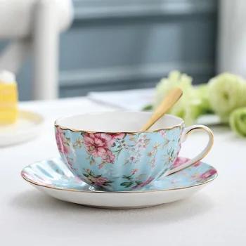 Eiropas stila kafijas tasi set home (sākuma vienkāršu zelta malu Britu small luxury pēcpusdienas tēja uzstādīt mazu, svaigu ziedu tējas tase
