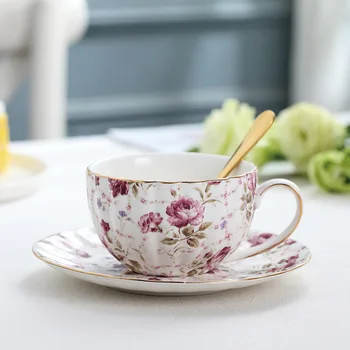 Eiropas stila kafijas tasi set home (sākuma vienkāršu zelta malu Britu small luxury pēcpusdienas tēja uzstādīt mazu, svaigu ziedu tējas tase